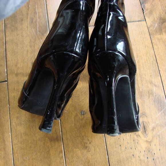 Aldo Black Pantent Leather Knee High Stiletto Boots Pointy Toe Size UK 5 US 7.5 - Picture 15 of 16